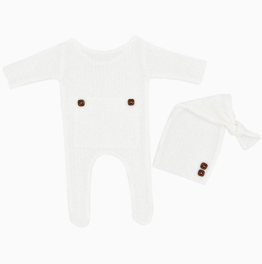 European and American newborn photography clothing two-piece set of knitted ankle jumpsuit+long tail hat