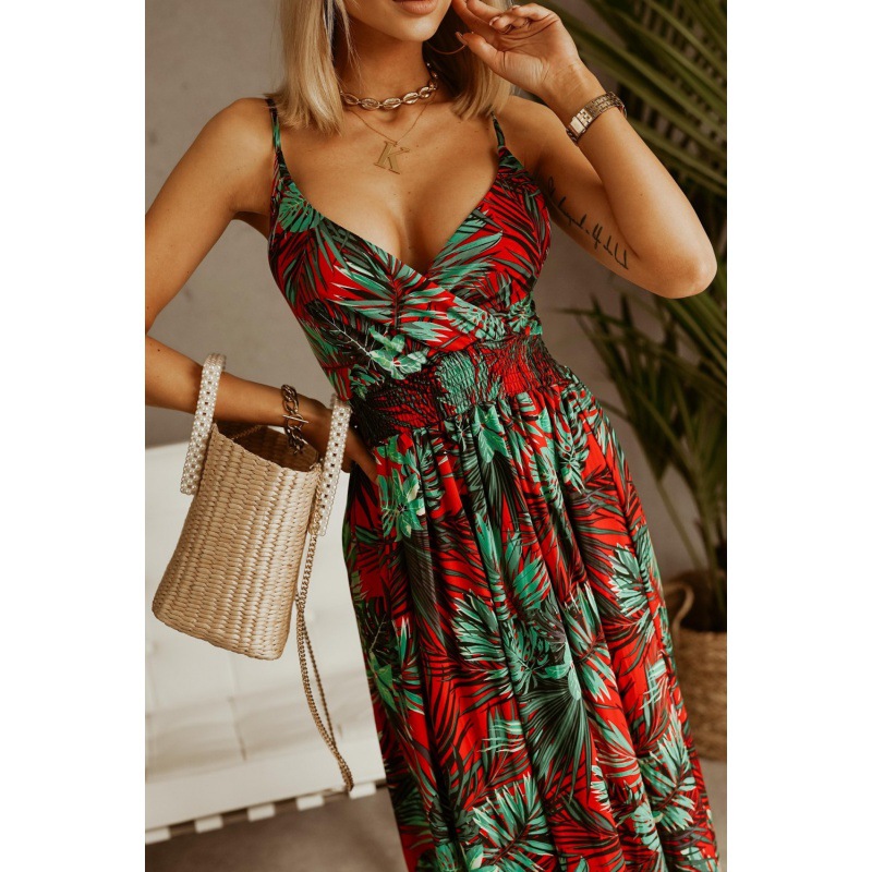 New Fashionable Women's V-neck Dress, Sleeveless Spaghetti-strap Dress, Printed Bohemian Maxi Dress, Women's Dress