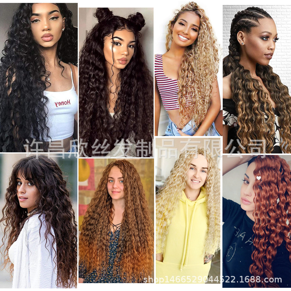 European and American-style synthetic ponytail wigs, crochet-in-the-cap ponytail extensions, long curly ponytail extensions, ponytail braids