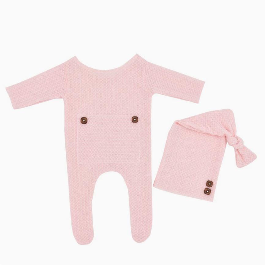 European and American newborn photography clothing two-piece set of knitted ankle jumpsuit+long tail hat