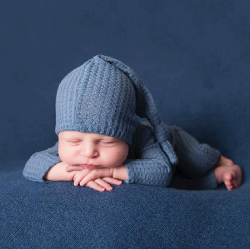 European and American newborn photography clothing two-piece set of knitted ankle jumpsuit+long tail hat