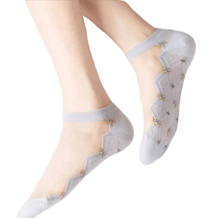 5 pairs  Women’s Ankle Socks – Lightweight Summer Crystal Stockings with Cotton Soles, Anti-Odour and Breathable