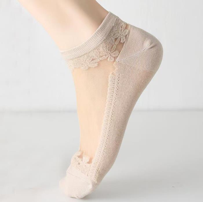 7 pairs  Women’s short socks, breathable, sheer, summer-weight, crystal-effect, low-cut, invisible ankle socks