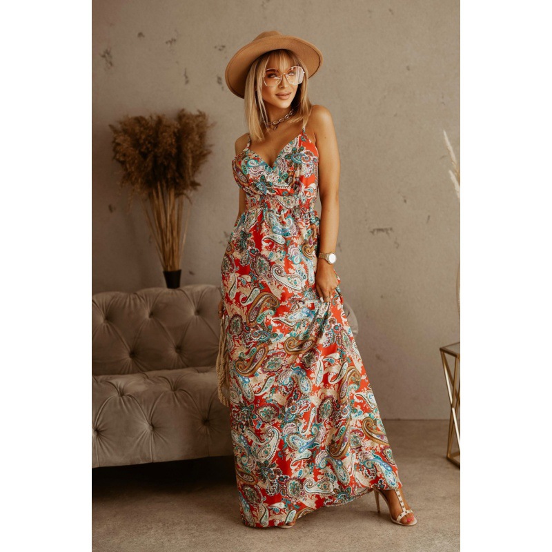 New Fashionable Women's V-neck Dress, Sleeveless Spaghetti-strap Dress, Printed Bohemian Maxi Dress, Women's Dress