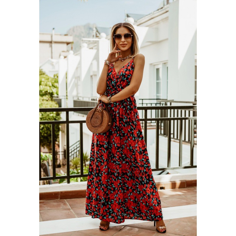 New Fashionable Women's V-neck Dress, Sleeveless Spaghetti-strap Dress, Printed Bohemian Maxi Dress, Women's Dress