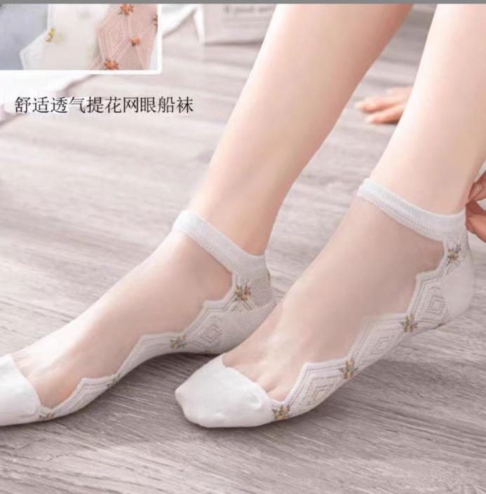 5 pairs  Women’s Ankle Socks – Lightweight Summer Crystal Stockings with Cotton Soles, Anti-Odour and Breathable