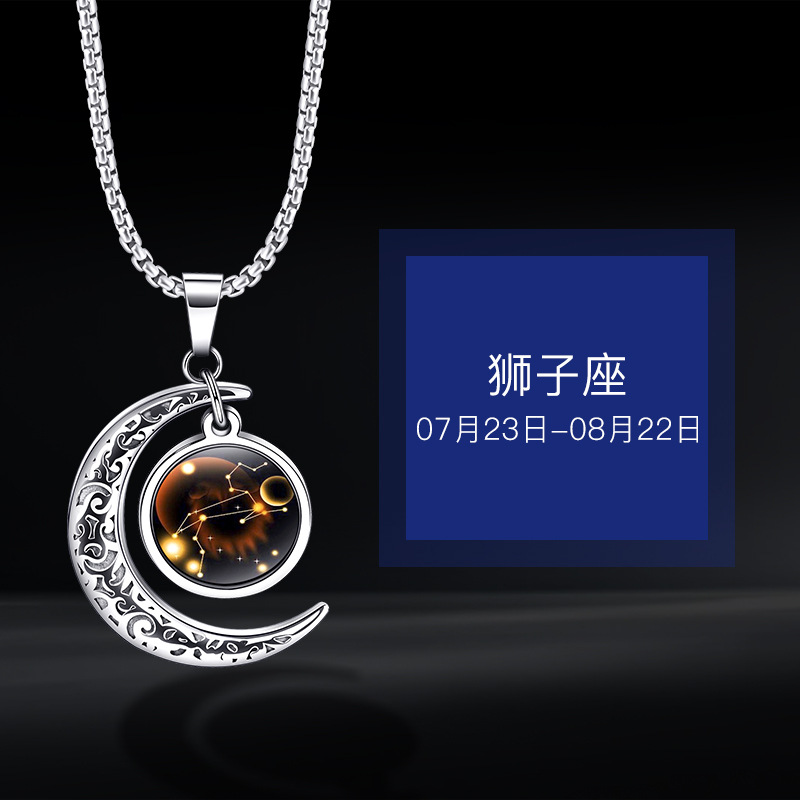 12 Zodiac Signs Moon Glow Titanium Steel Men's Necklace with Stainless Steel Pendant – Colour-Fast Jewellery