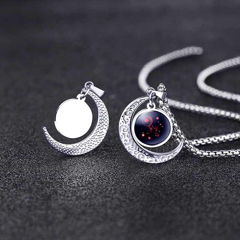 12 Zodiac Signs Moon Glow Titanium Steel Men's Necklace with Stainless Steel Pendant – Colour-Fast Jewellery