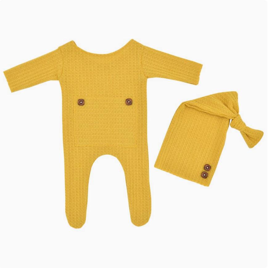 European and American newborn photography clothing two-piece set of knitted ankle jumpsuit+long tail hat