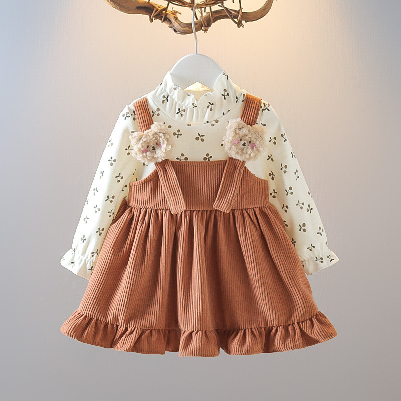 Girls spring and fall long-sleeved dress 2025 Korean version of the false two-piece princess skirt