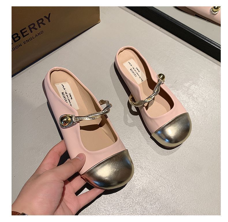 Women's lightweight, non-slip flat summer shoes: French-style half-slippers, perfect for pairing with dresses; versatile, closed-toe sandals