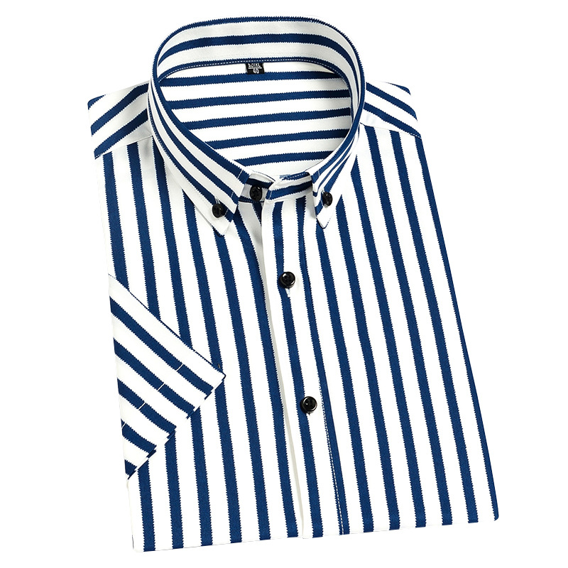 Fashionable men's casual business striped short sleeved shirt elastic shirt temperament work shirt men's clothing