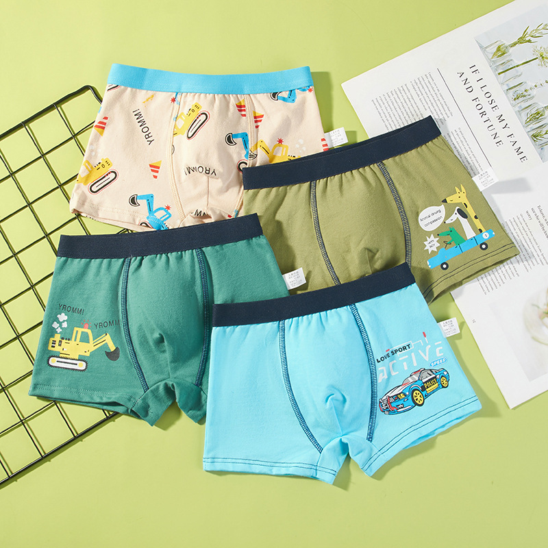 4-pack boys’ cotton boxer shorts: small/medium, large/extra-large, and teenage sizes – Grade A