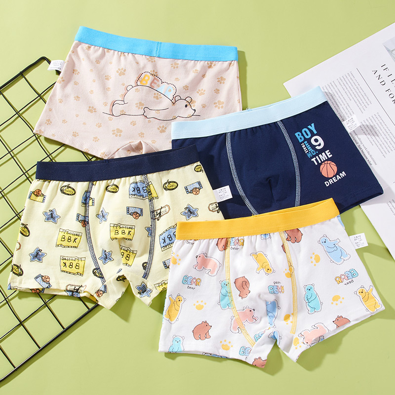 4-pack boys’ cotton boxer shorts: small/medium, large/extra-large, and teenage sizes – Grade A
