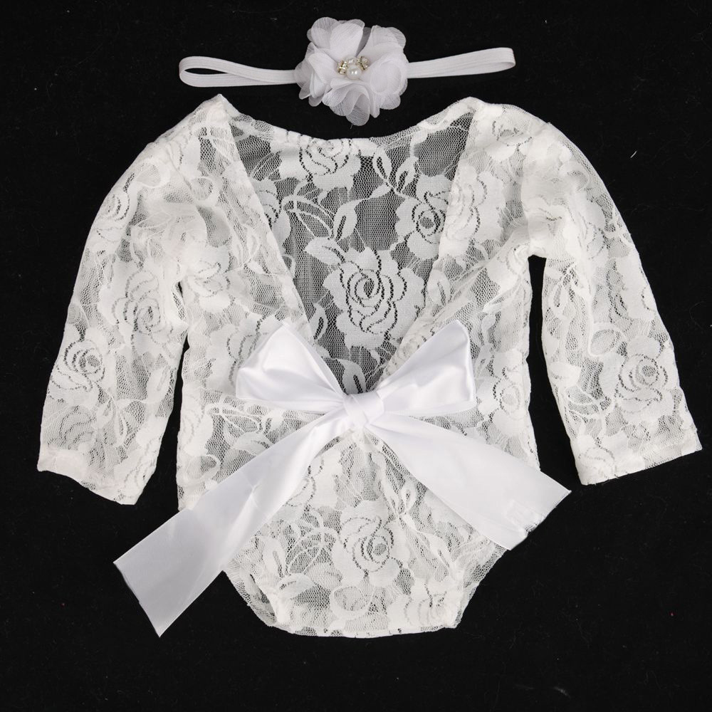 Newborn cinema photography suit lace triangle climbing suit (tied with a bow)+headband two-piece set