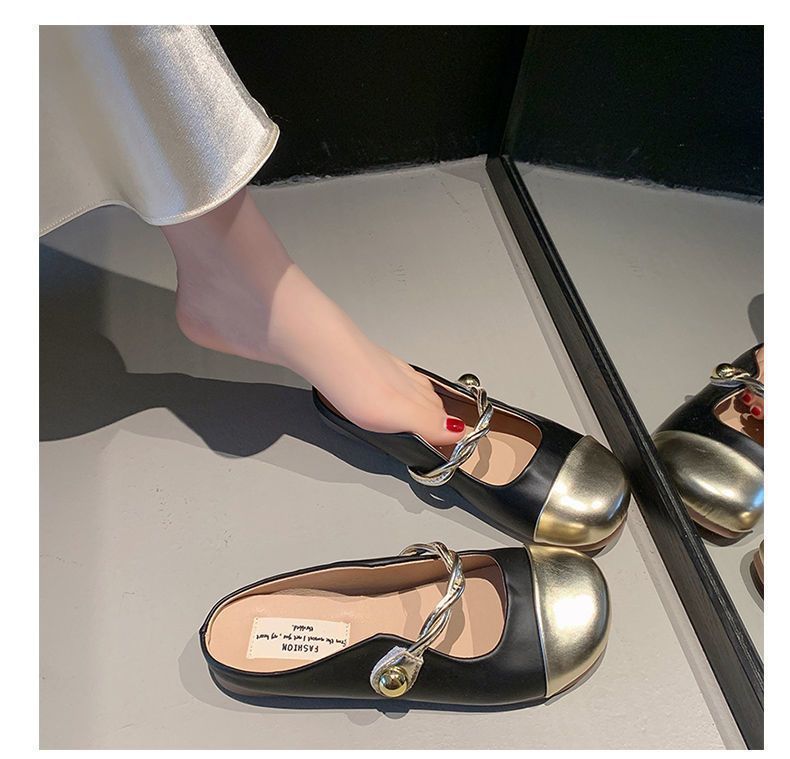 Women's lightweight, non-slip flat summer shoes: French-style half-slippers, perfect for pairing with dresses; versatile, closed-toe sandals