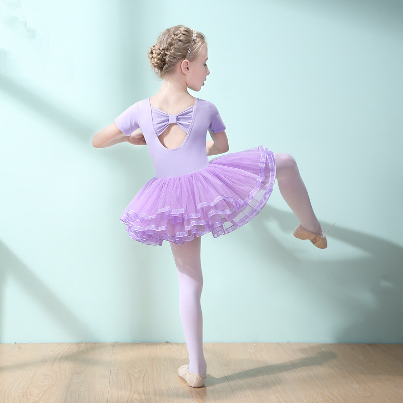 100% cotton girls' ballet skirt; little girls' practice outfit; pink tulle skirt; long-sleeved and short-sleeved summer styles