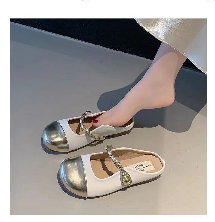 Women's lightweight, non-slip flat summer shoes: French-style half-slippers, perfect for pairing with dresses; versatile, closed-toe sandals