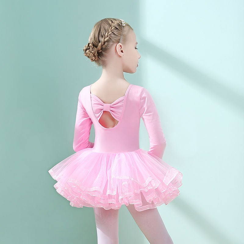 100% cotton girls' ballet skirt; little girls' practice outfit; pink tulle skirt; long-sleeved and short-sleeved summer styles