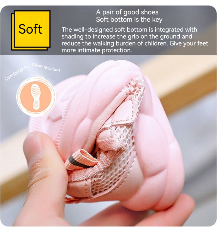 Infant and toddler mesh shoes for girls aged 0-3, spring and autumn children's soft soled walking shoes
