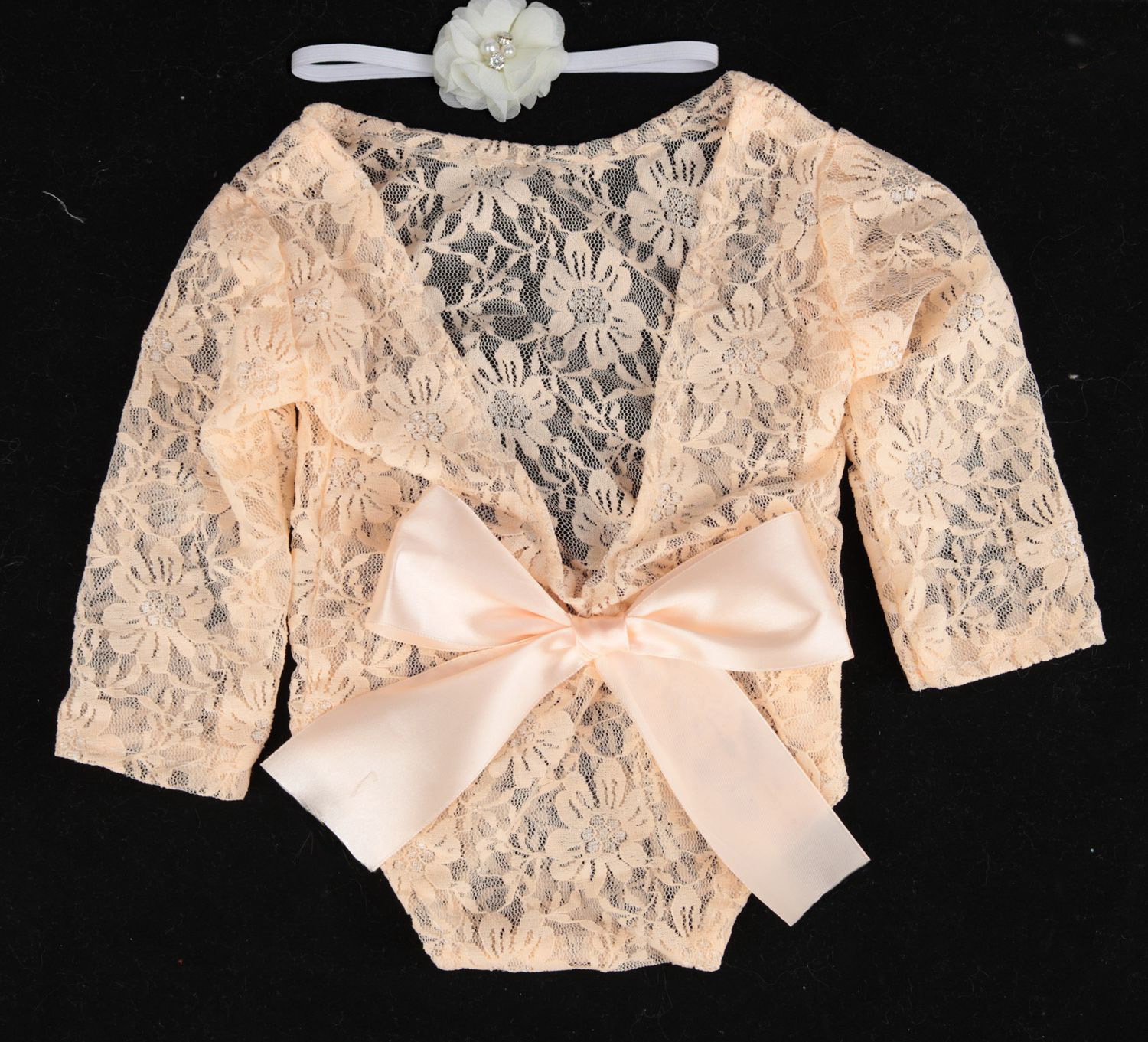 Newborn cinema photography suit lace triangle climbing suit (tied with a bow)+headband two-piece set