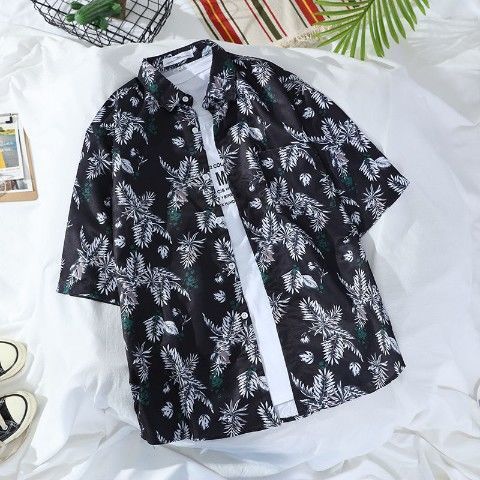 Large men's loose short sleeved shirt, Hawaiian beach flower shirt, harbor style retro shirt jacket, men's clothing
