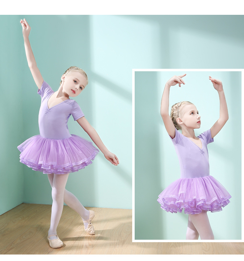 100% cotton girls' ballet skirt; little girls' practice outfit; pink tulle skirt; long-sleeved and short-sleeved summer styles