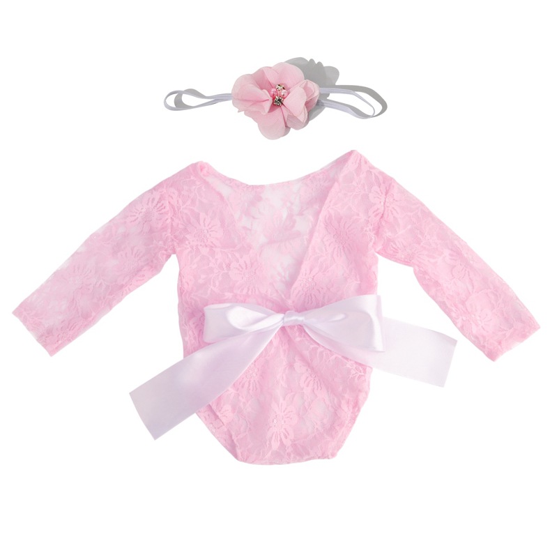 Newborn cinema photography suit lace triangle climbing suit (tied with a bow)+headband two-piece set