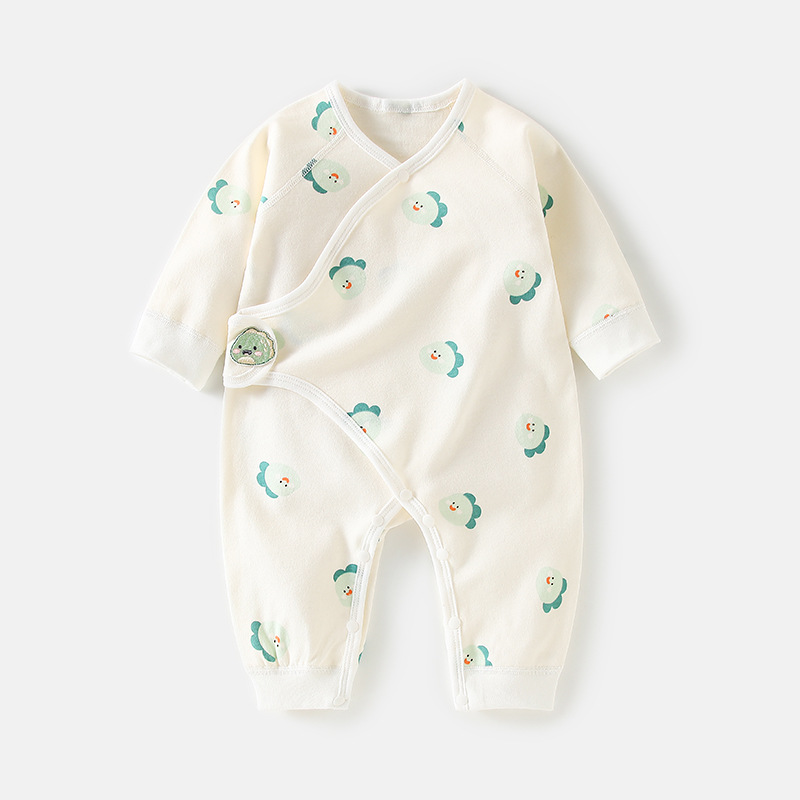 Newborn spring/autumn 100% cotton long-sleeved romper for outdoor wear and as a baby's first outfit; boneless butterfly-style romper for newborns