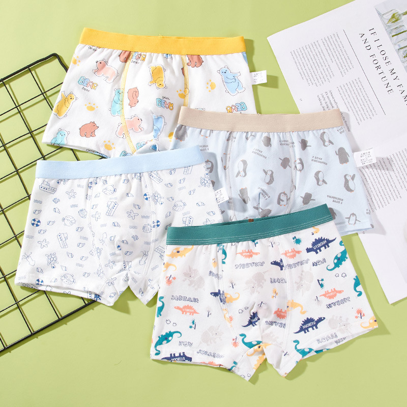4-pack boys’ cotton boxer shorts: small/medium, large/extra-large, and teenage sizes – Grade A