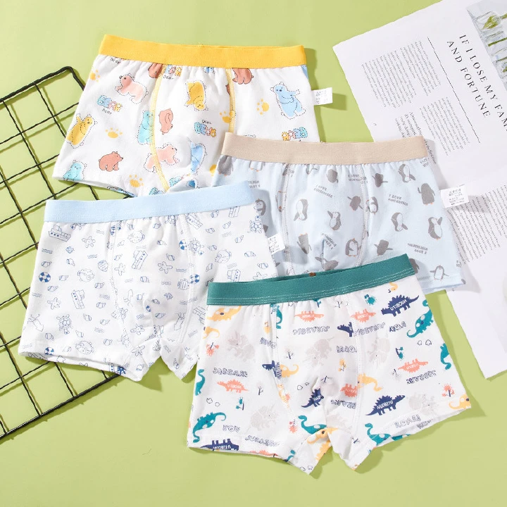 4-pack boys’ cotton boxer shorts: small/medium, large/extra-large, and teenage sizes – Grade A