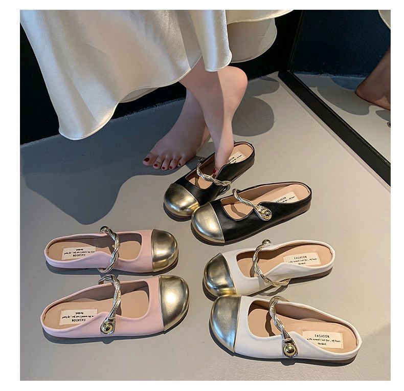 Women's lightweight, non-slip flat summer shoes: French-style half-slippers, perfect for pairing with dresses; versatile, closed-toe sandals
