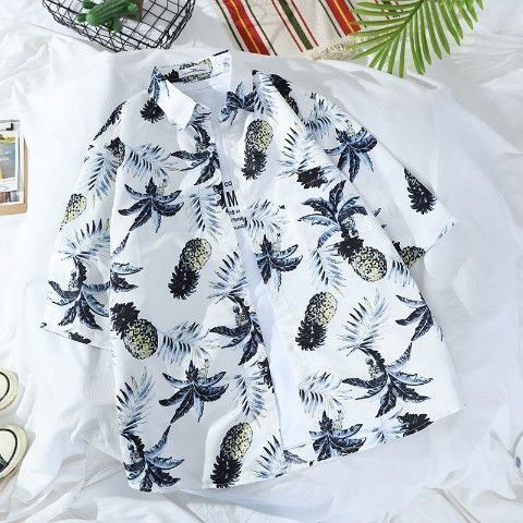 Large men's loose short sleeved shirt, Hawaiian beach flower shirt, harbor style retro shirt jacket, men's clothing