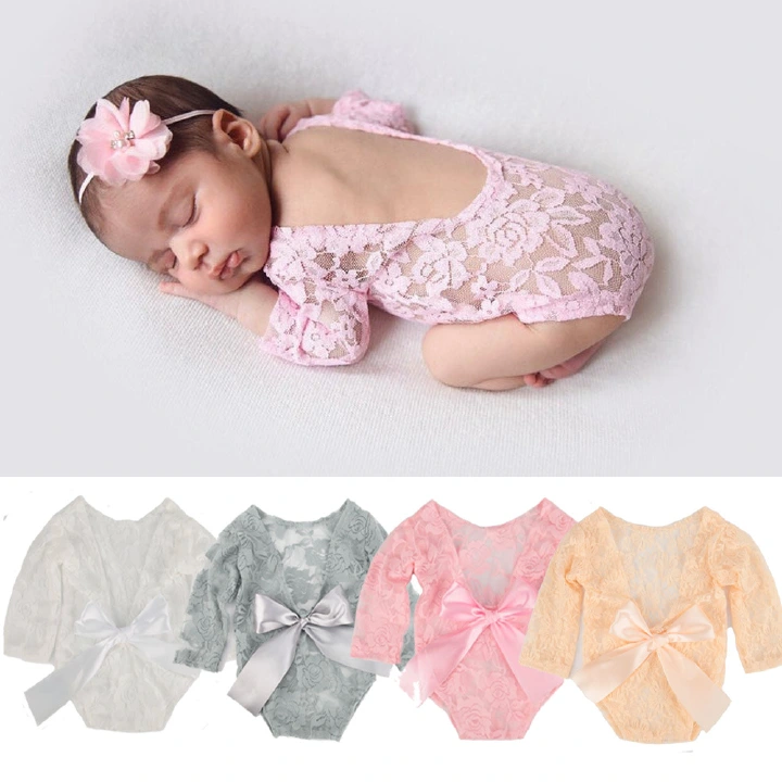 Newborn cinema photography suit lace triangle climbing suit (tied with a bow)+headband two-piece set