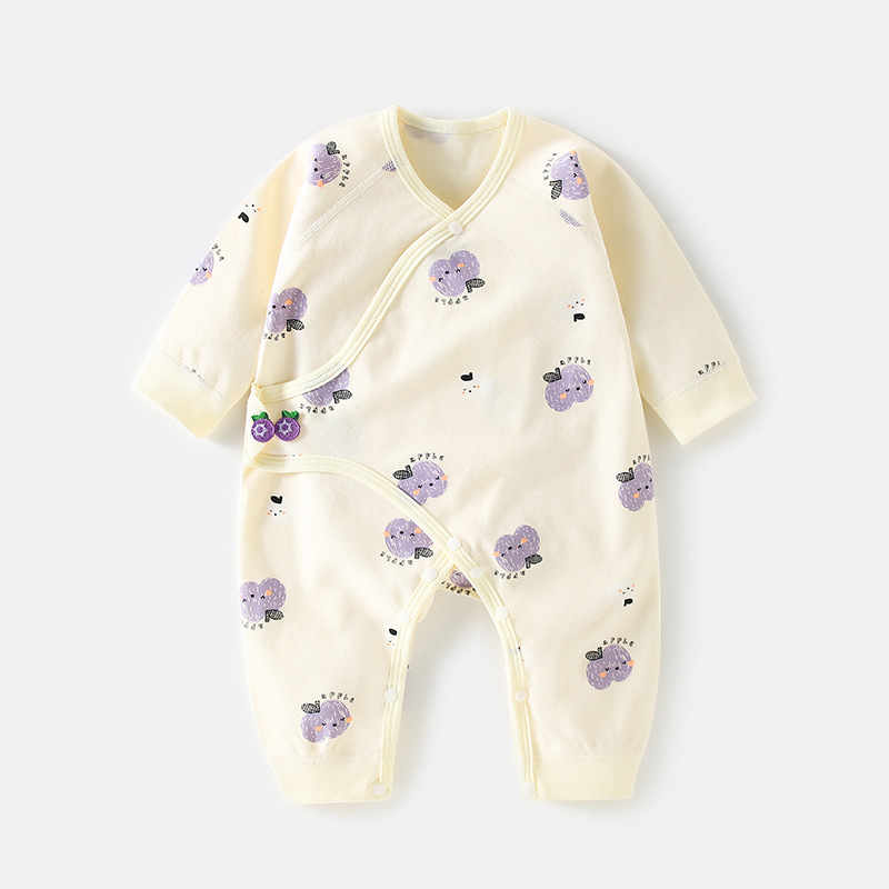 Newborn spring/autumn 100% cotton long-sleeved romper for outdoor wear and as a baby's first outfit; boneless butterfly-style romper for newborns