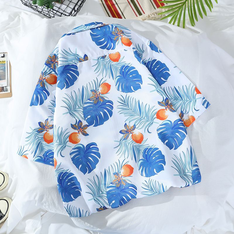 Large men's loose short sleeved shirt, Hawaiian beach flower shirt, harbor style retro shirt jacket, men's clothing