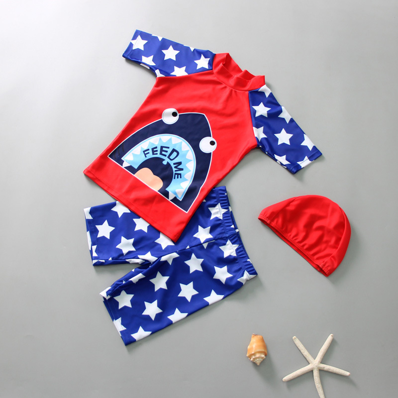 Boys' Swimwear: Two-piece Boxer Shorts for Young Boys – Cartoon Spider Web Design – Boys' Hot Spring Sun Protection Swim Set