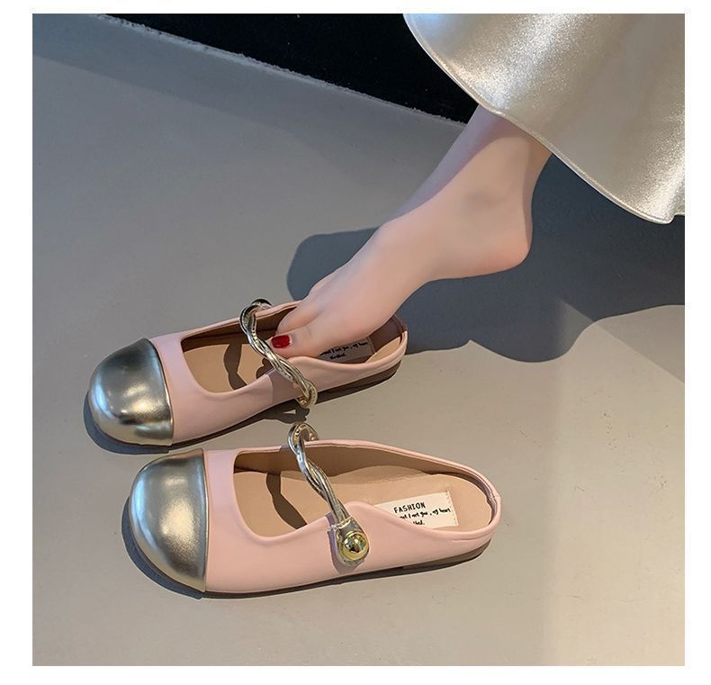 Women's lightweight, non-slip flat summer shoes: French-style half-slippers, perfect for pairing with dresses; versatile, closed-toe sandals