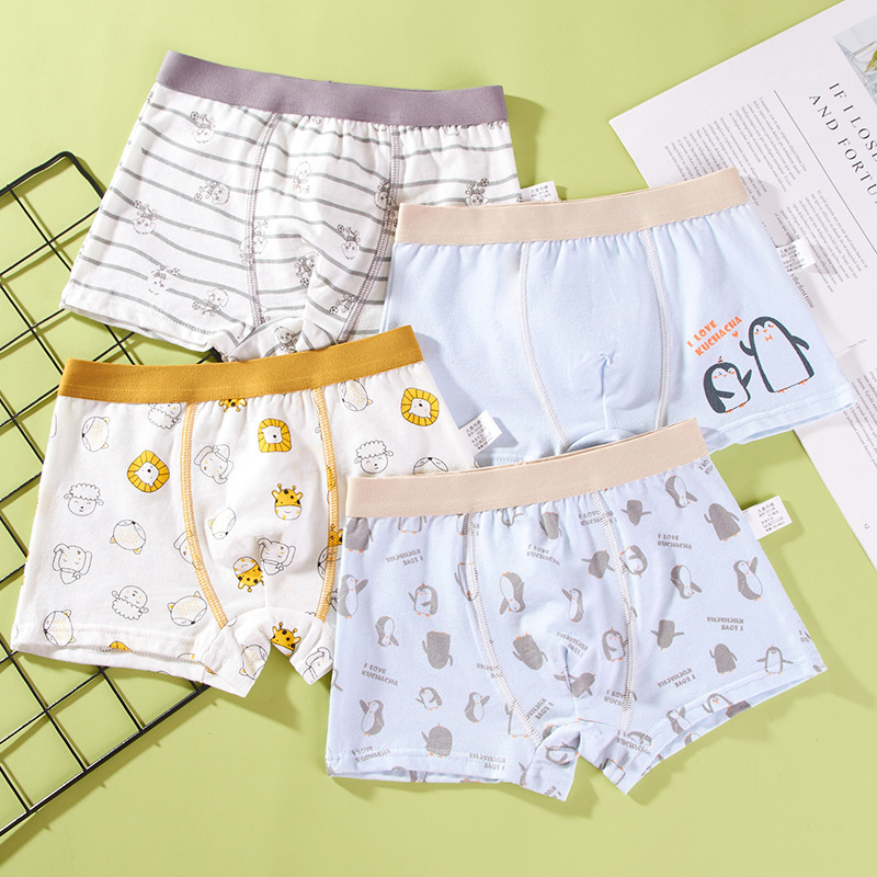 4-pack boys’ cotton boxer shorts: small/medium, large/extra-large, and teenage sizes – Grade A