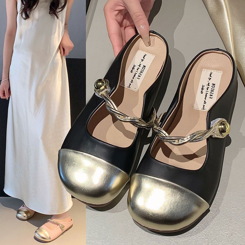 Women's lightweight, non-slip flat summer shoes: French-style half-slippers, perfect for pairing with dresses; versatile, closed-toe sandals