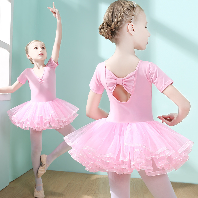 100% cotton girls' ballet skirt; little girls' practice outfit; pink tulle skirt; long-sleeved and short-sleeved summer styles