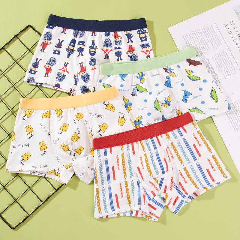 4-pack boys’ cotton boxer shorts: small/medium, large/extra-large, and teenage sizes – Grade A