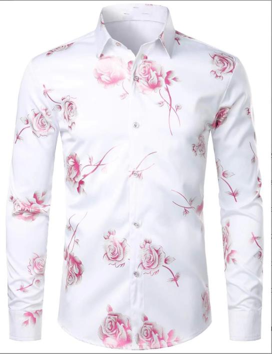 Spring and autumn minimalist men's long sleeved shirt, Hawaiian shirt, 3D digital printed floral top for outerwear