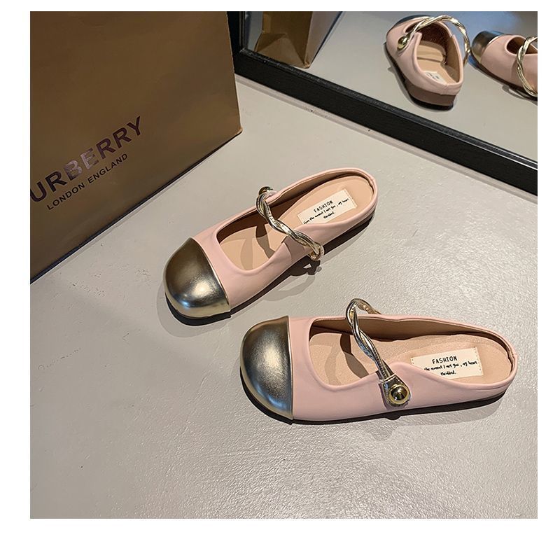 Women's lightweight, non-slip flat summer shoes: French-style half-slippers, perfect for pairing with dresses; versatile, closed-toe sandals