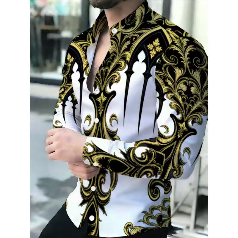 Men’s Shirts – Plus Size Long-Sleeved Printed Shirt – Men’s Top