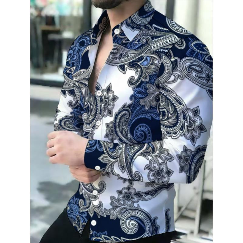 Men’s Shirts – Plus Size Long-Sleeved Printed Shirt – Men’s Top