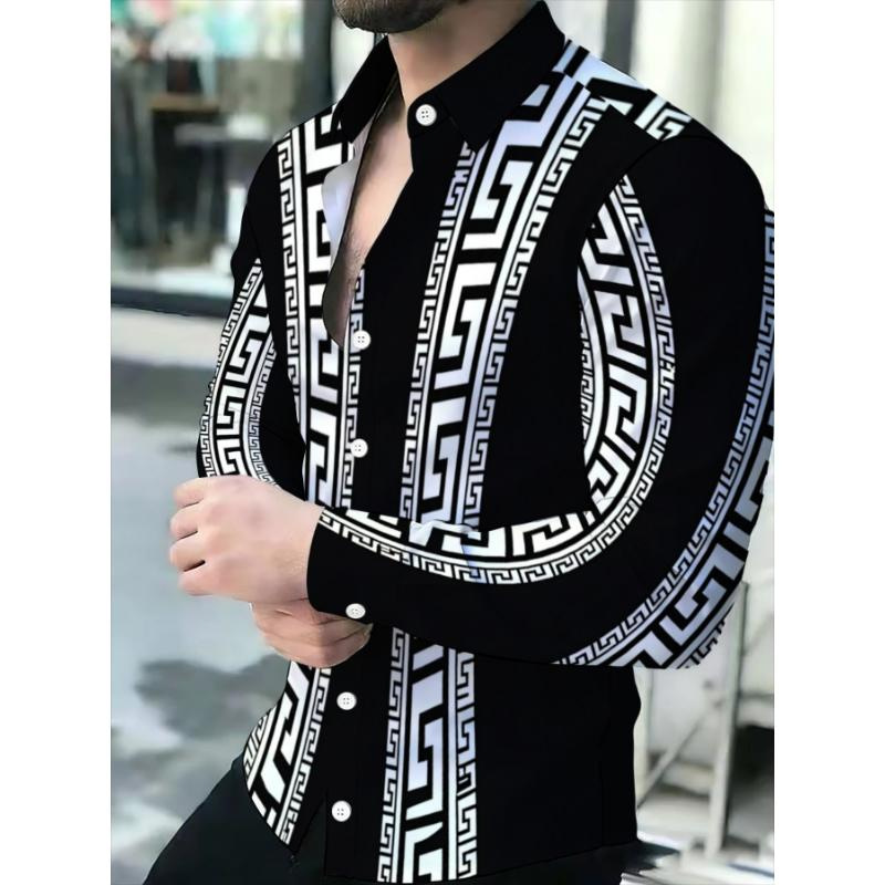 Men’s Shirts – Plus Size Long-Sleeved Printed Shirt – Men’s Top