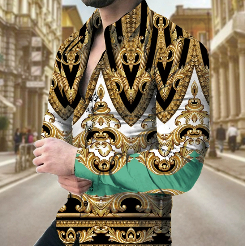 Men’s Shirts – Plus Size Long-Sleeved Printed Shirt – Men’s Top