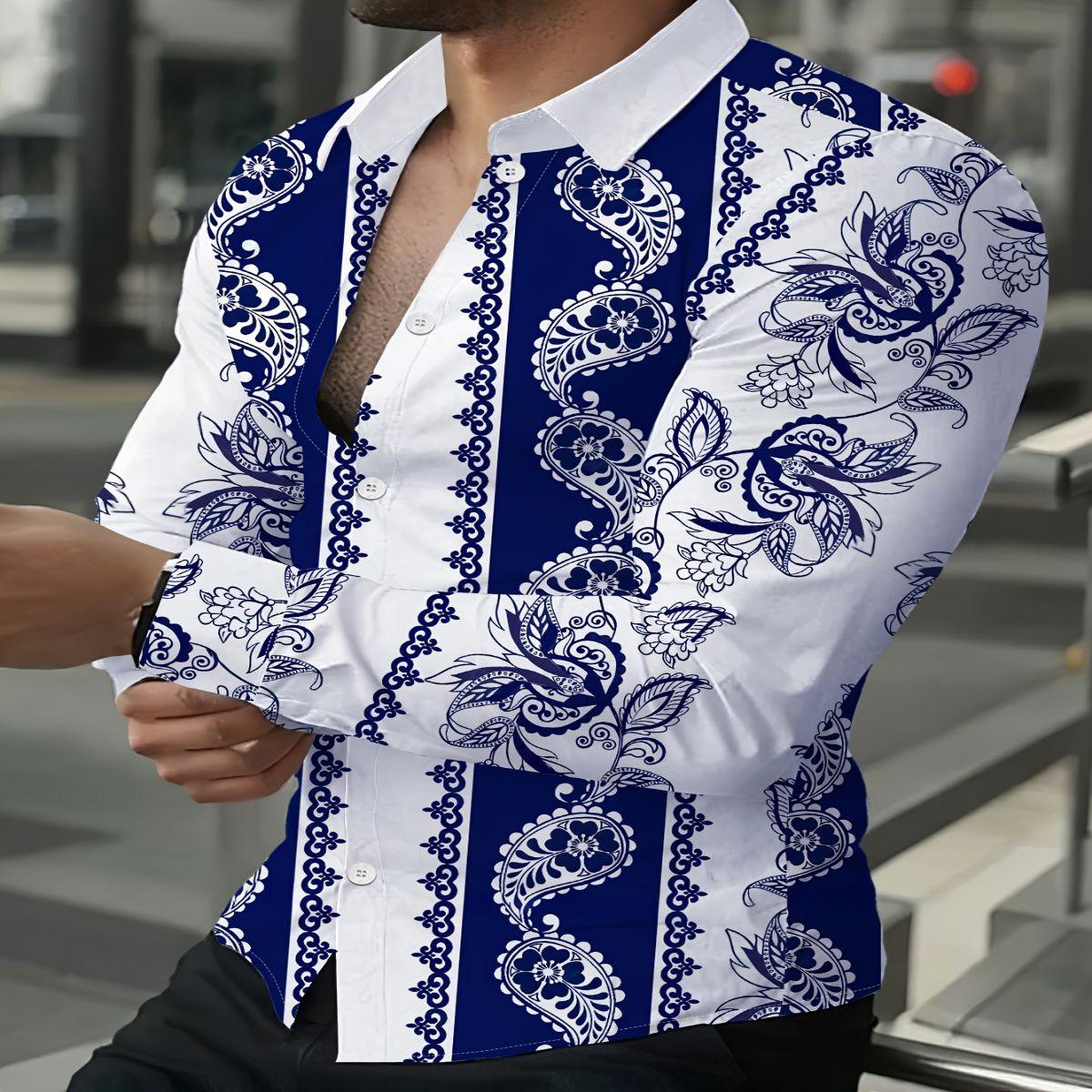 Men’s Shirts – Plus Size Long-Sleeved Printed Shirt – Men’s Top