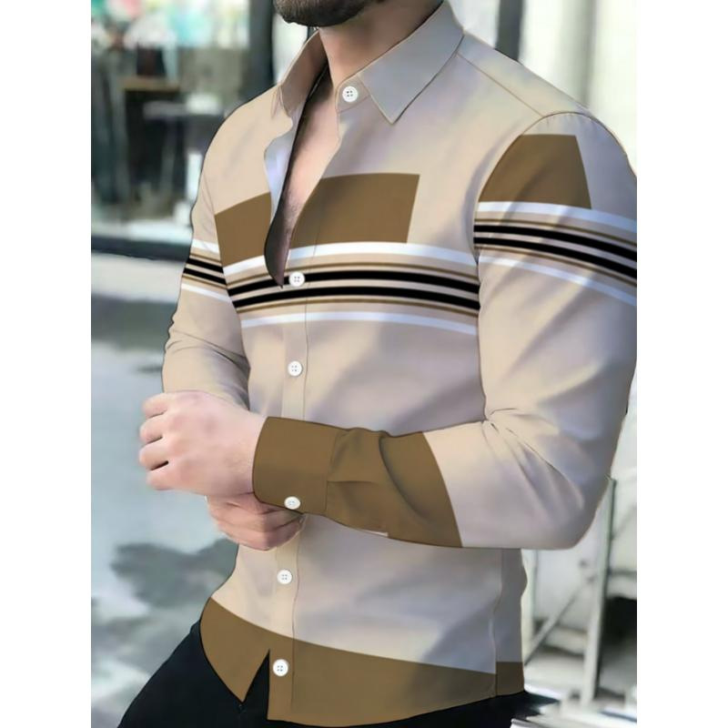 Men’s Shirts – Plus Size Long-Sleeved Printed Shirt – Men’s Top